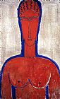 Amedeo Modigliani Canvas Paintings - Big Red Bust